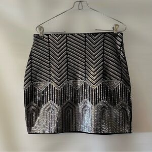 NWT Express Silver Sequined Bodycon Mini Skirt